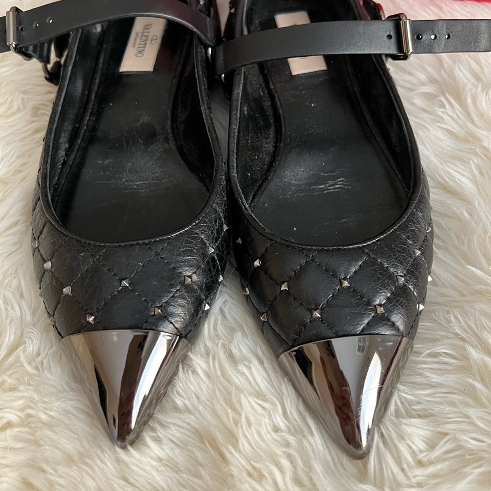 Valentino Crackled Lambskin Rockstud Spike Captoe Ballerina Flats